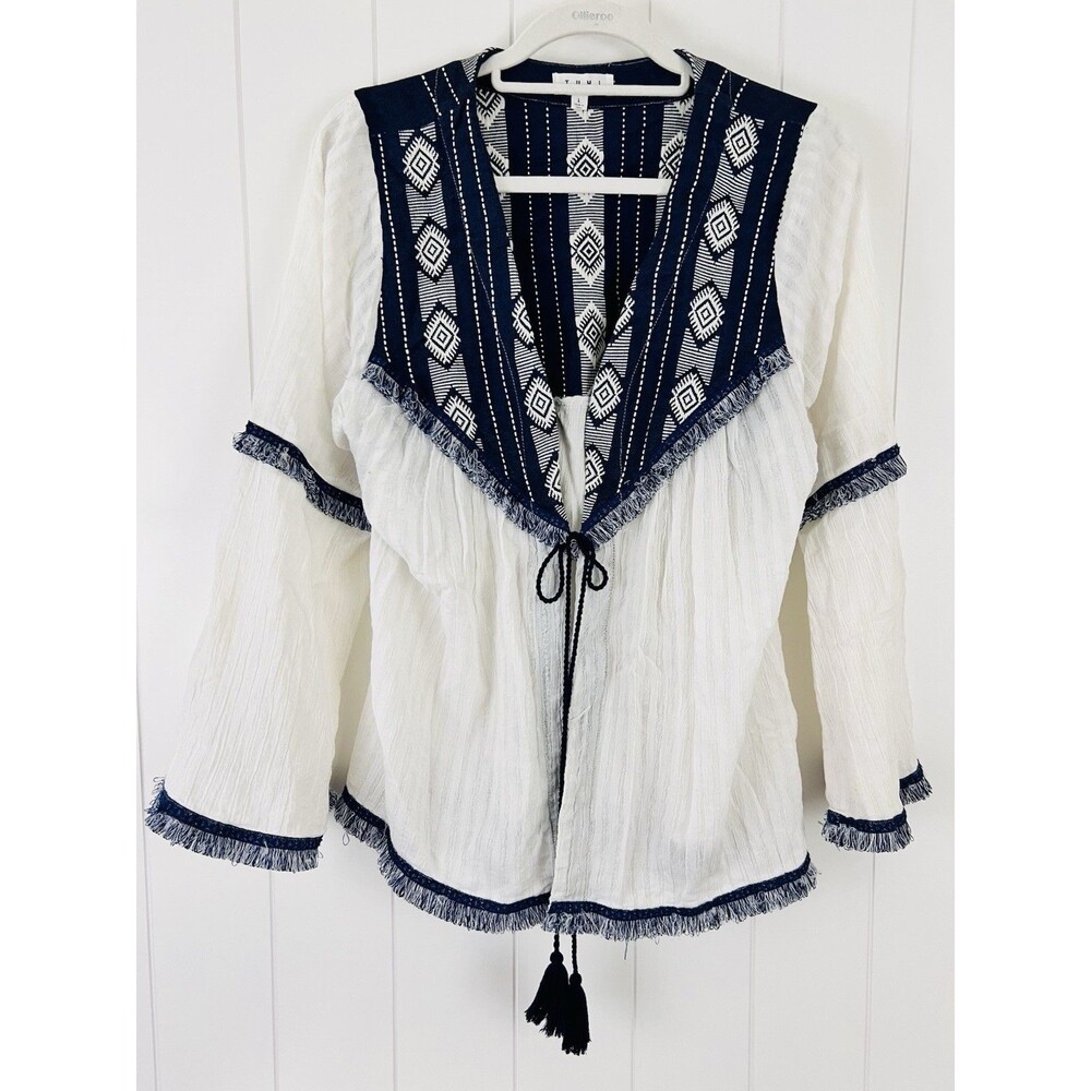 Gorgeous Soft THML Blue & White Boho Flowy Blouse Lightweight Size Large